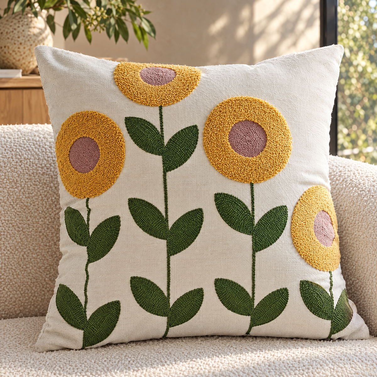 Botanica woven floral cushion cover close-up