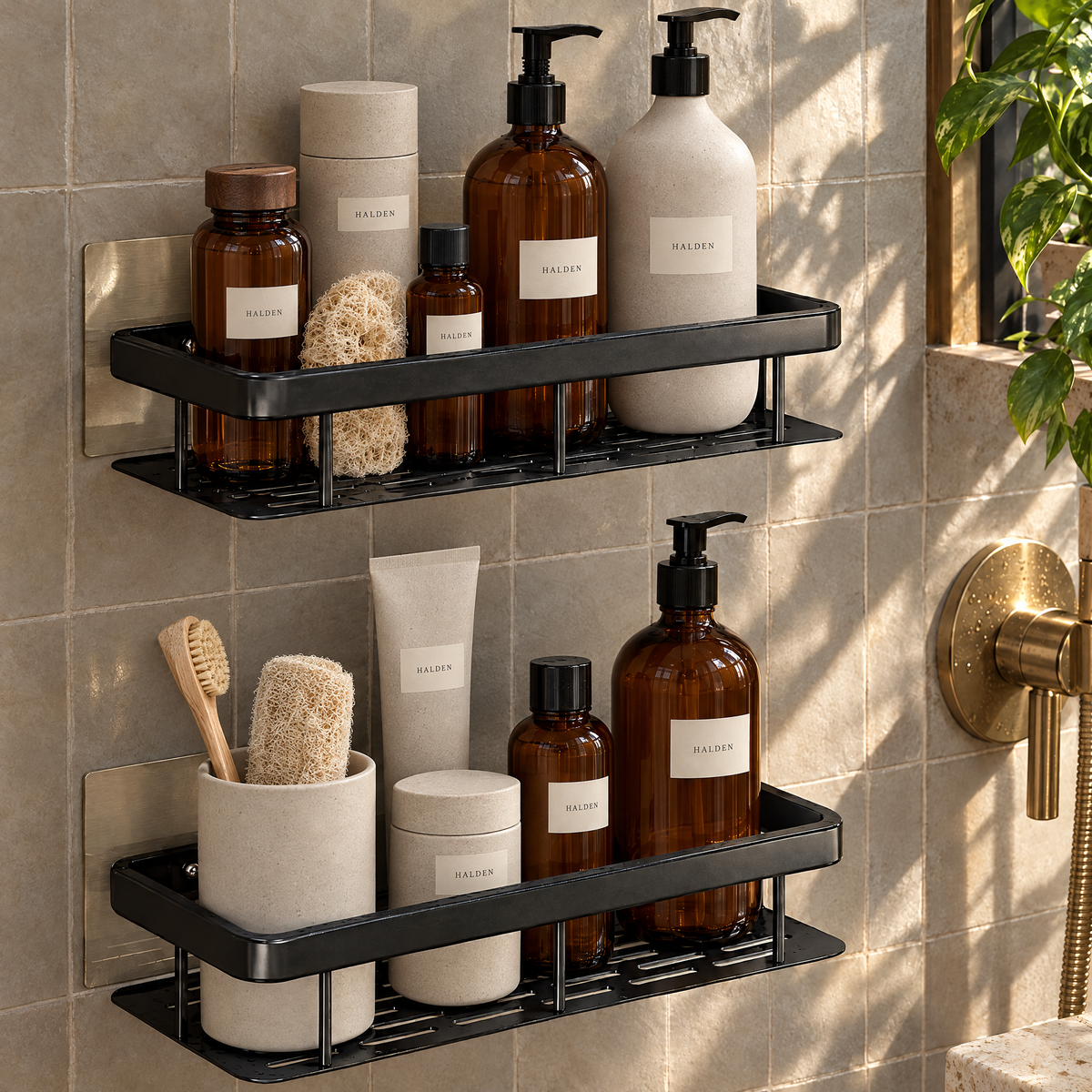 Drill-free shower caddy shelf in a Sydney bathroom v2