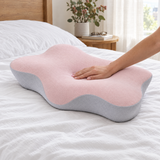 CloudContour Pillow in Blush Pink on white sheets