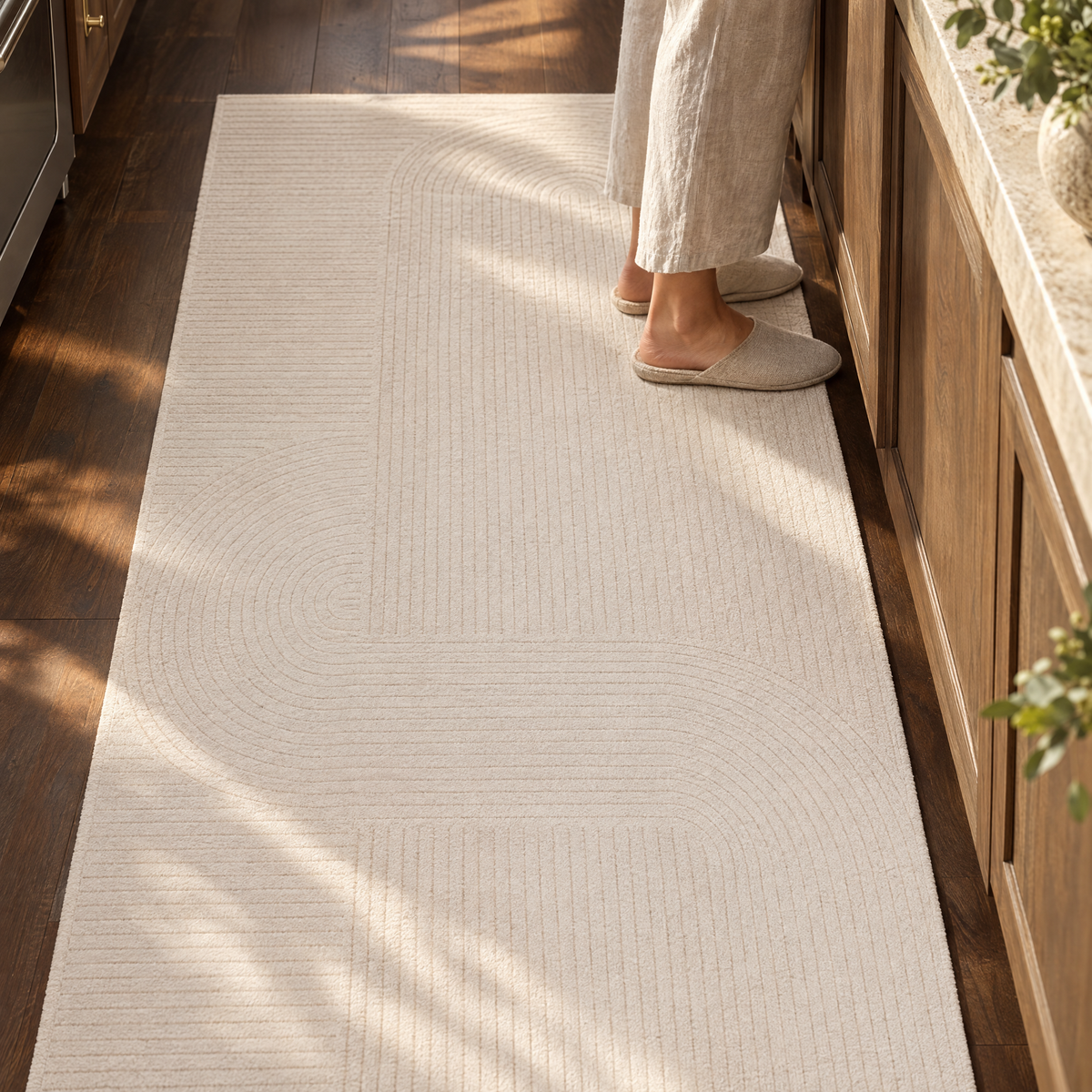 WashAway Runner Rug in Minimal Curve in kitchen
