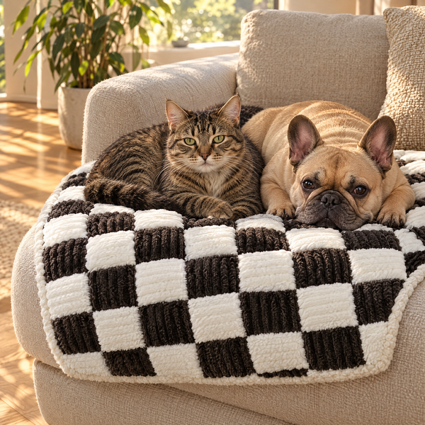 ClawGuard Pet Couch Mat in Ebony Ivory in use