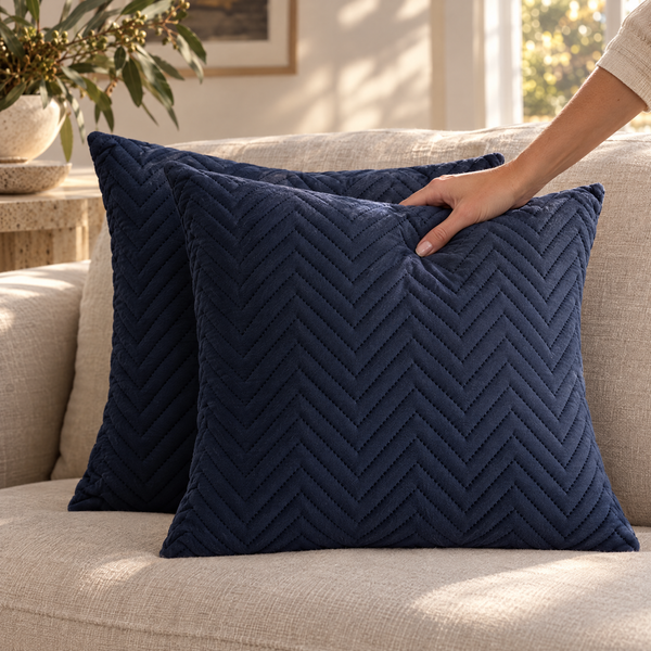 SofaRefresh Cushion Covers in Navy Blue in use