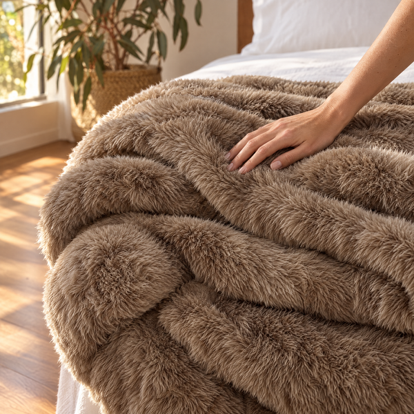 CloudFur Throw Blanket in Espresso in use