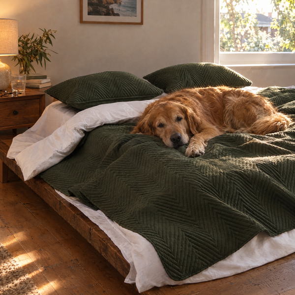 ShedShield Quilt Set in Olive green – bedroom