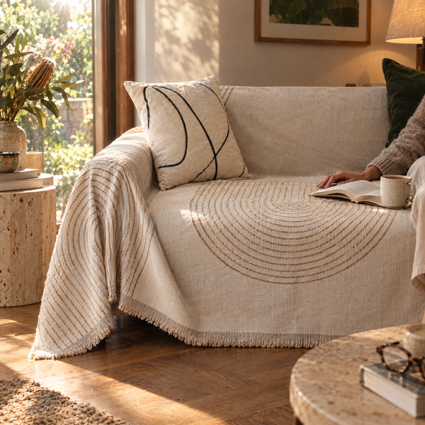 Reversible Comfort Sofa / Couch Cover in Mocha elegance – living room