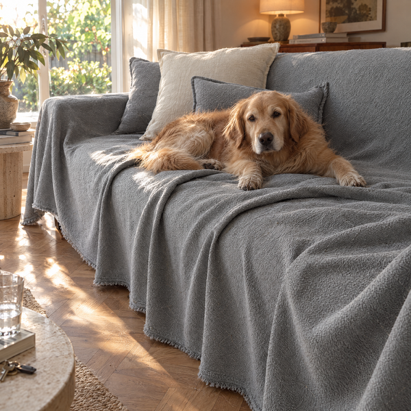 Spill-Resistant AquaLux Sofa/Couch Cover in Whisper Gray – living room