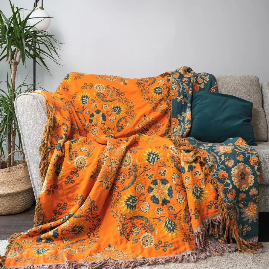 Cotton Gauze Throw Blanket - Floral Boho Bedspread