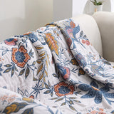 Floral Cotton Throw Blanket - Reversible Tassel Bedspread
