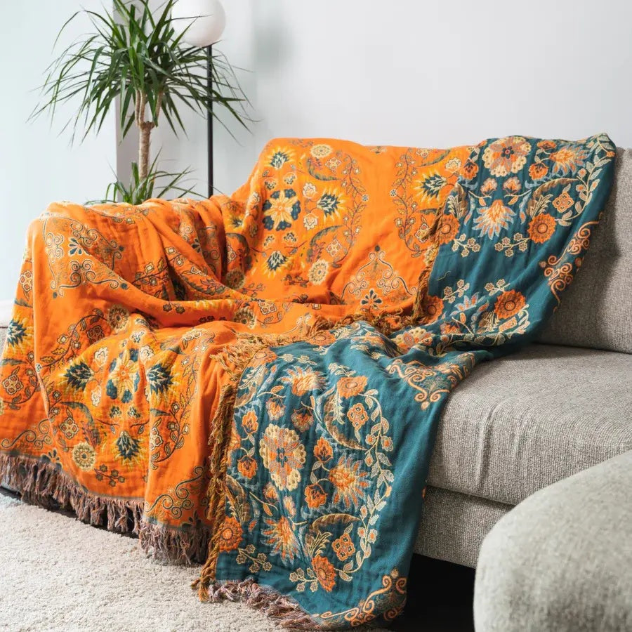 Cotton Gauze Throw Blanket - Floral Boho Bedspread