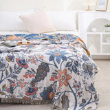 Floral Cotton Throw Blanket - Reversible Tassel Bedspread