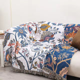Floral Cotton Throw Blanket - Reversible Tassel Bedspread