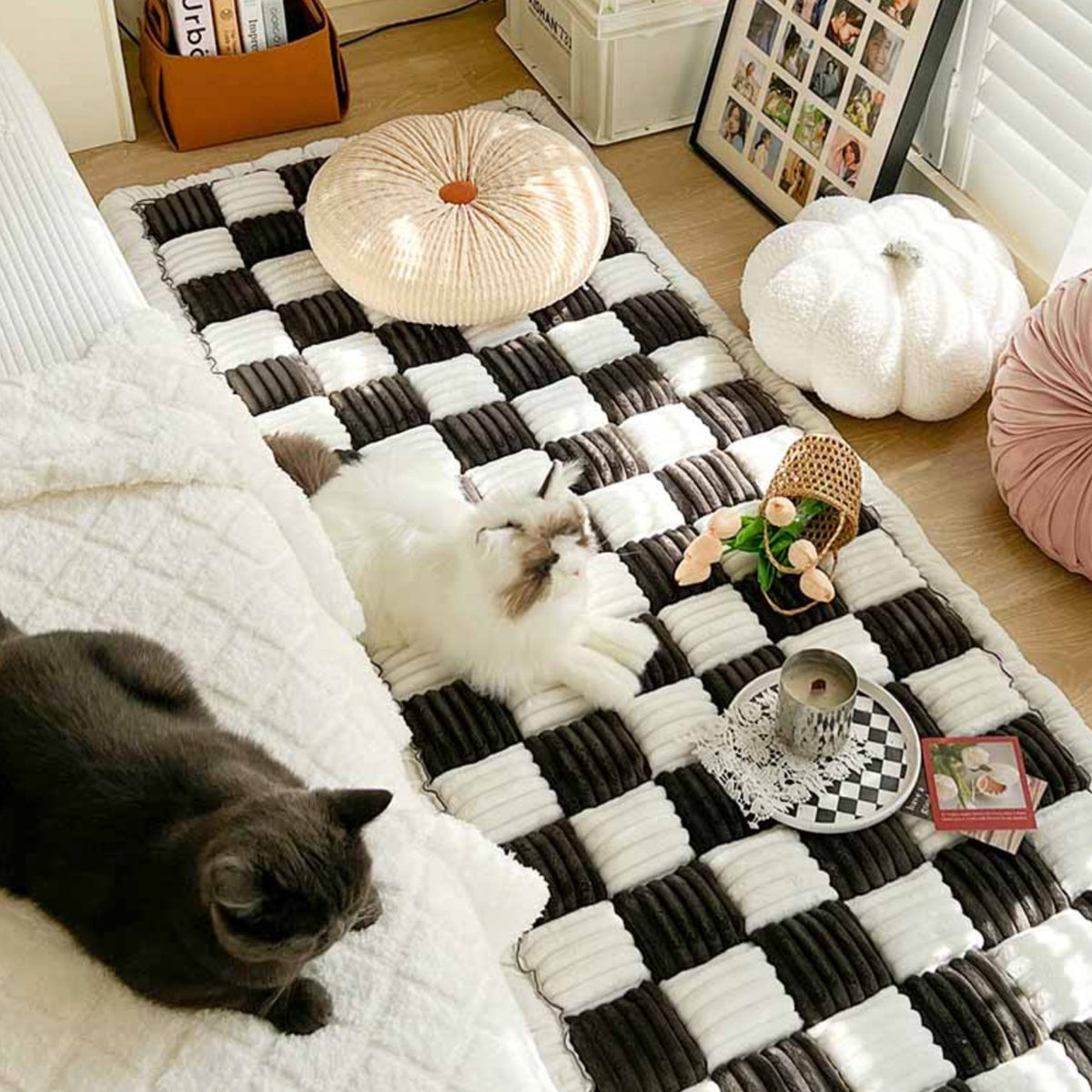 ClawGuard Pet Couch Mat - Plaid Dog & Cat Sofa Cover