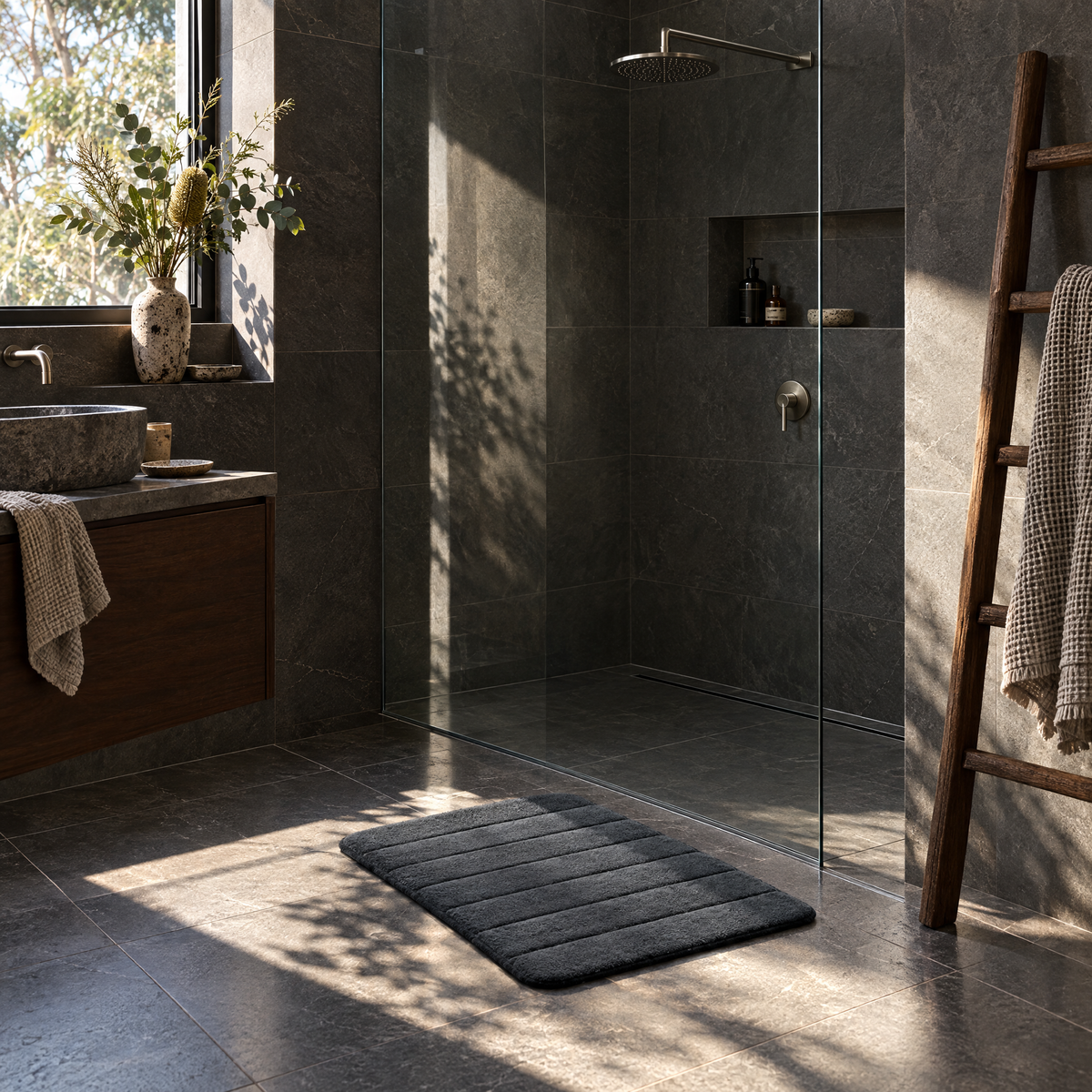 Stays put on tiles